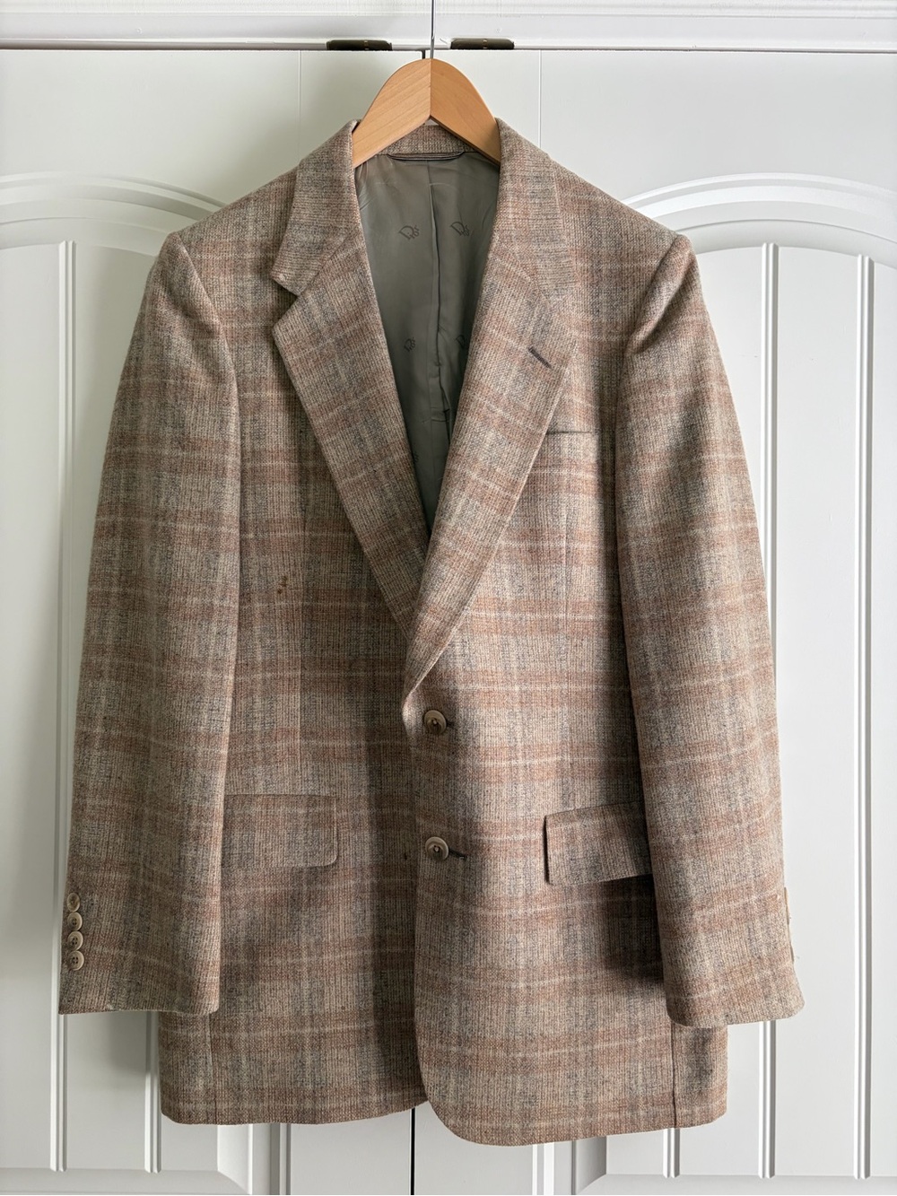 Christian Dior Monsieur Vintage Beige Plaid Men's Blazer Size 40 or 42 R Flaw